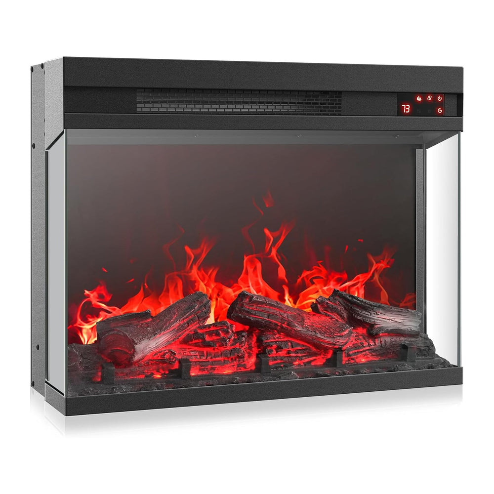 BELLEZE 23" Electric Fireplace with Realistic Crackling Sound, 3-Side Gl...
