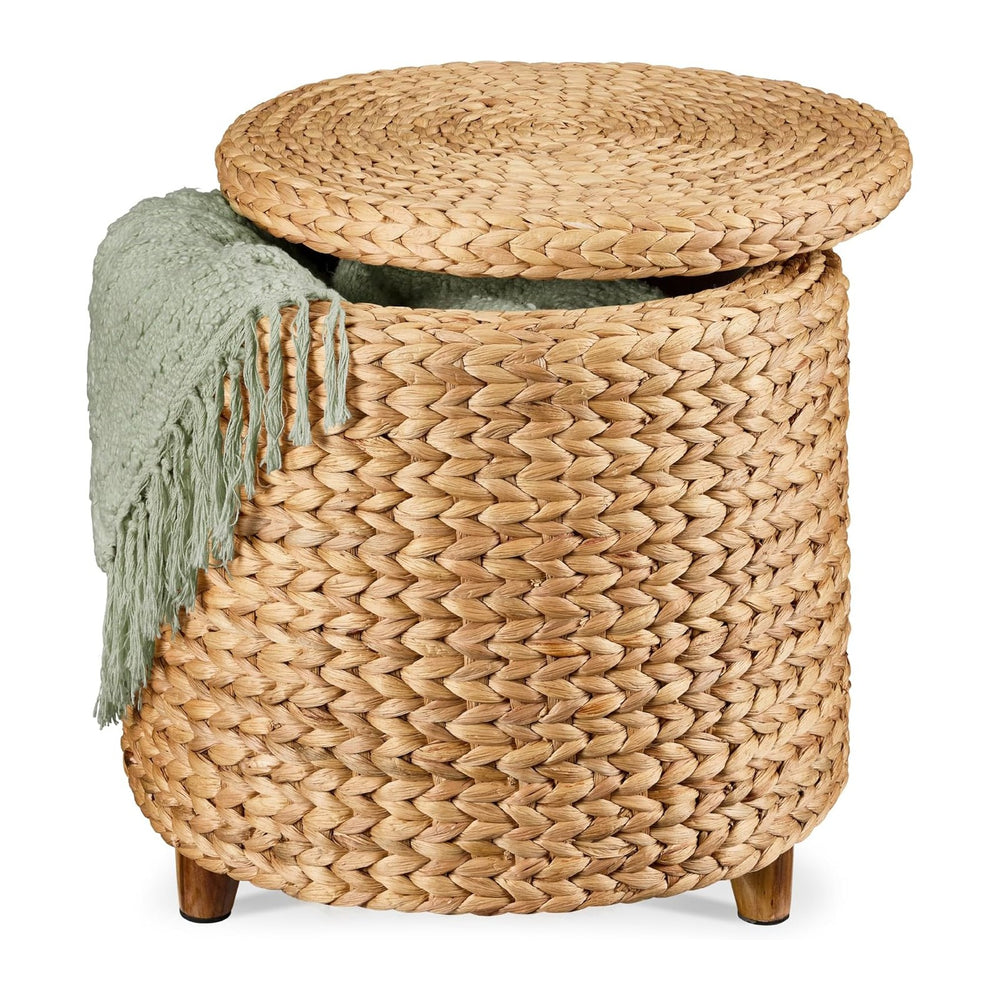 Best Choice Products 17" Round Storage Ottoman W/Lid, Handwoven Water Hy...
