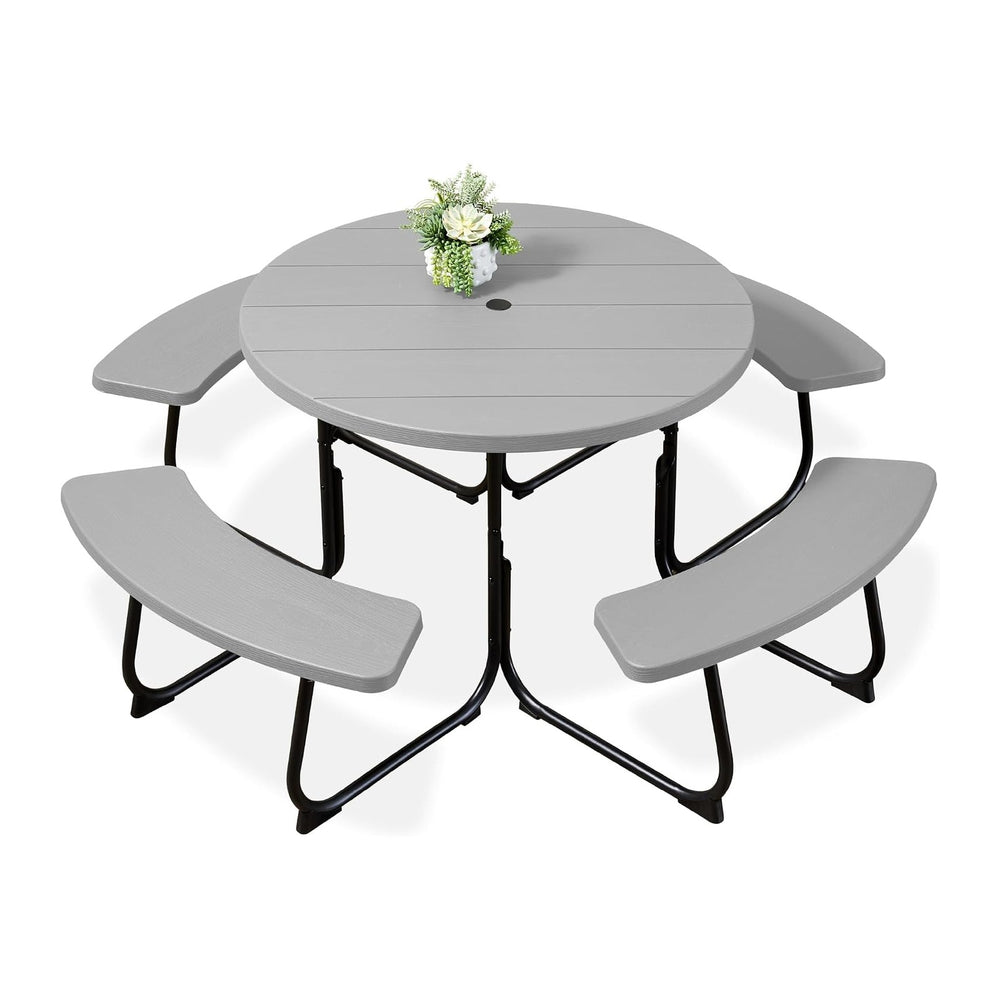 Best Choice Products 8-Person Outdoor Bench Patio Picnic Table, Circular w/ 4...