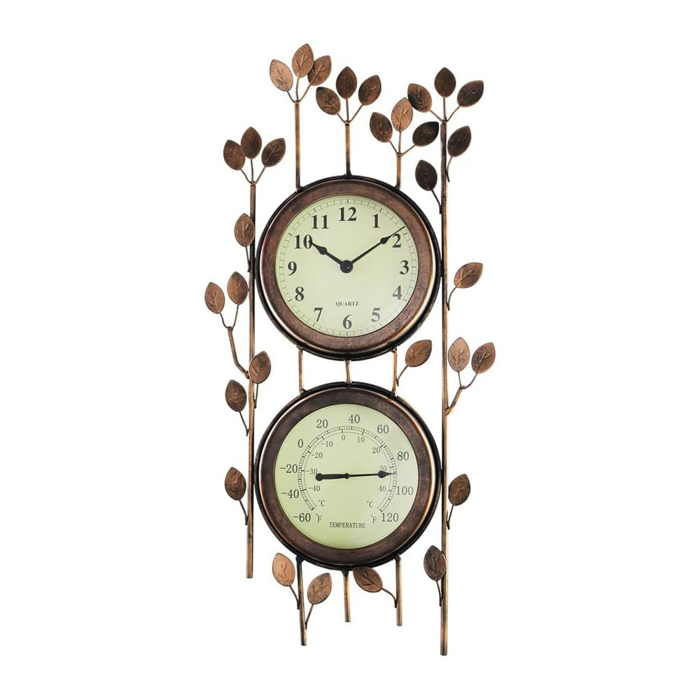 BESTIME 66059 Two-in-one Leaf Design Metal Clock.Wall Art Clock,Thermometer,I...