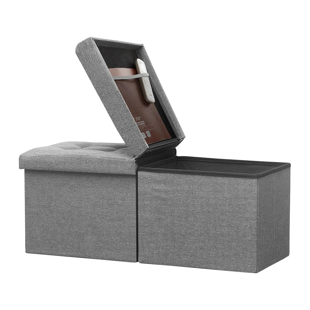 Bsketa Storage Ottoman Bench, 34" Folding Linen Foot Rest Stool, Dark Gray