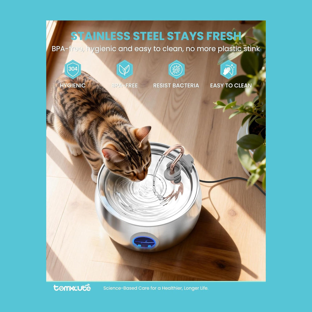 Cat Water Fountain Stainless Steel -135oz/4.0L Cat Fountain for Drinking