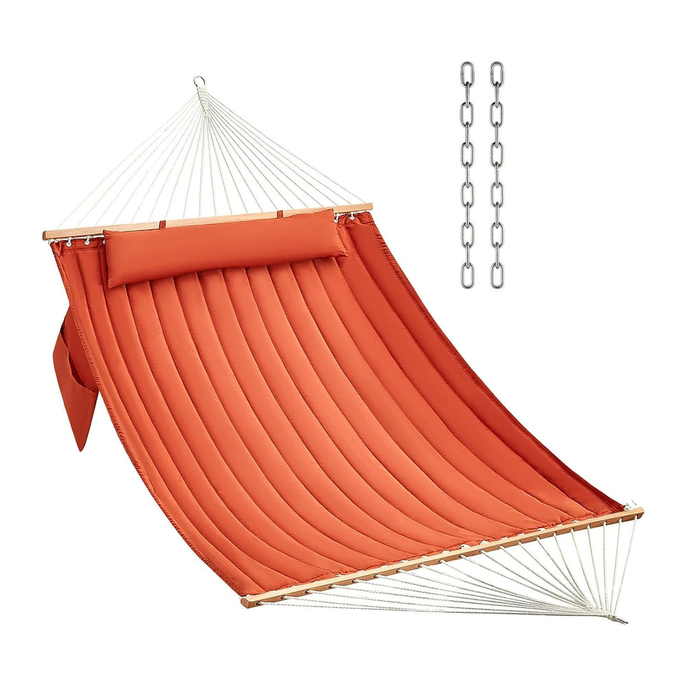 CHULIM Double Quilted Fabric Hammock with Hardwood Spreader Bars and Pillow 4...