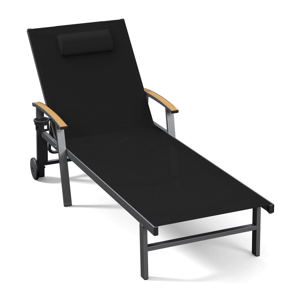 Ciokea Outdoor Lounge Chair with Pillow, 5-Position Aluminum Chaise Lounge wi...