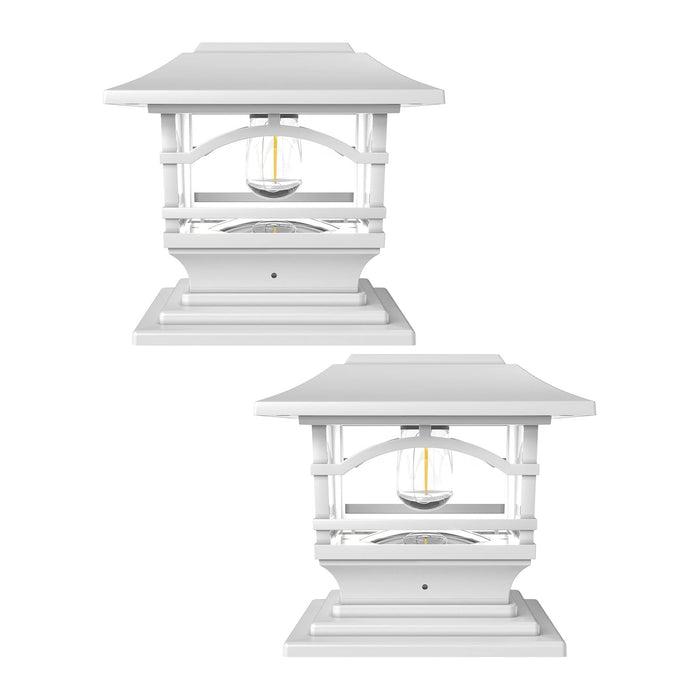Davinci Lighting Edison Solar Outdoor Post Cap Lights - 4x4 5x5 6x6 - Bright LED Light for Fence Deck Garden or Patio Posts - Pearl White (2 Pack)