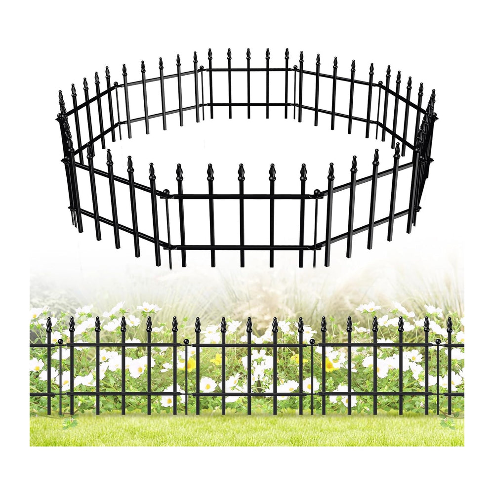 Decorative Metal Garden Fence 11" x 12', Small Fence Border with Stakes