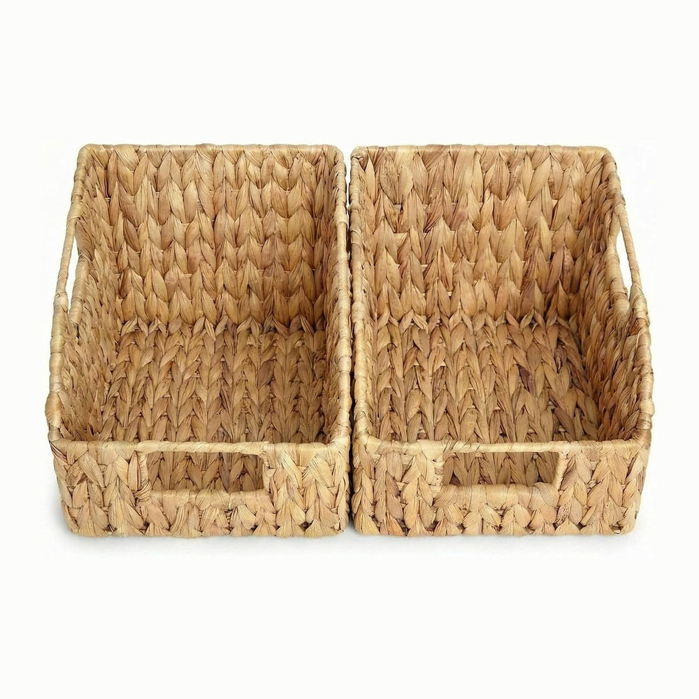 DEILSY™ Water Hyacinth Wicker Storage Baskets for Shelves with Handles 2pk