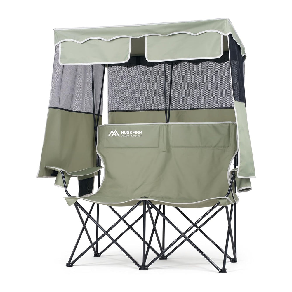 Double Camping Chair with Canopy,2 Person Folding Chair with Canopy, Green