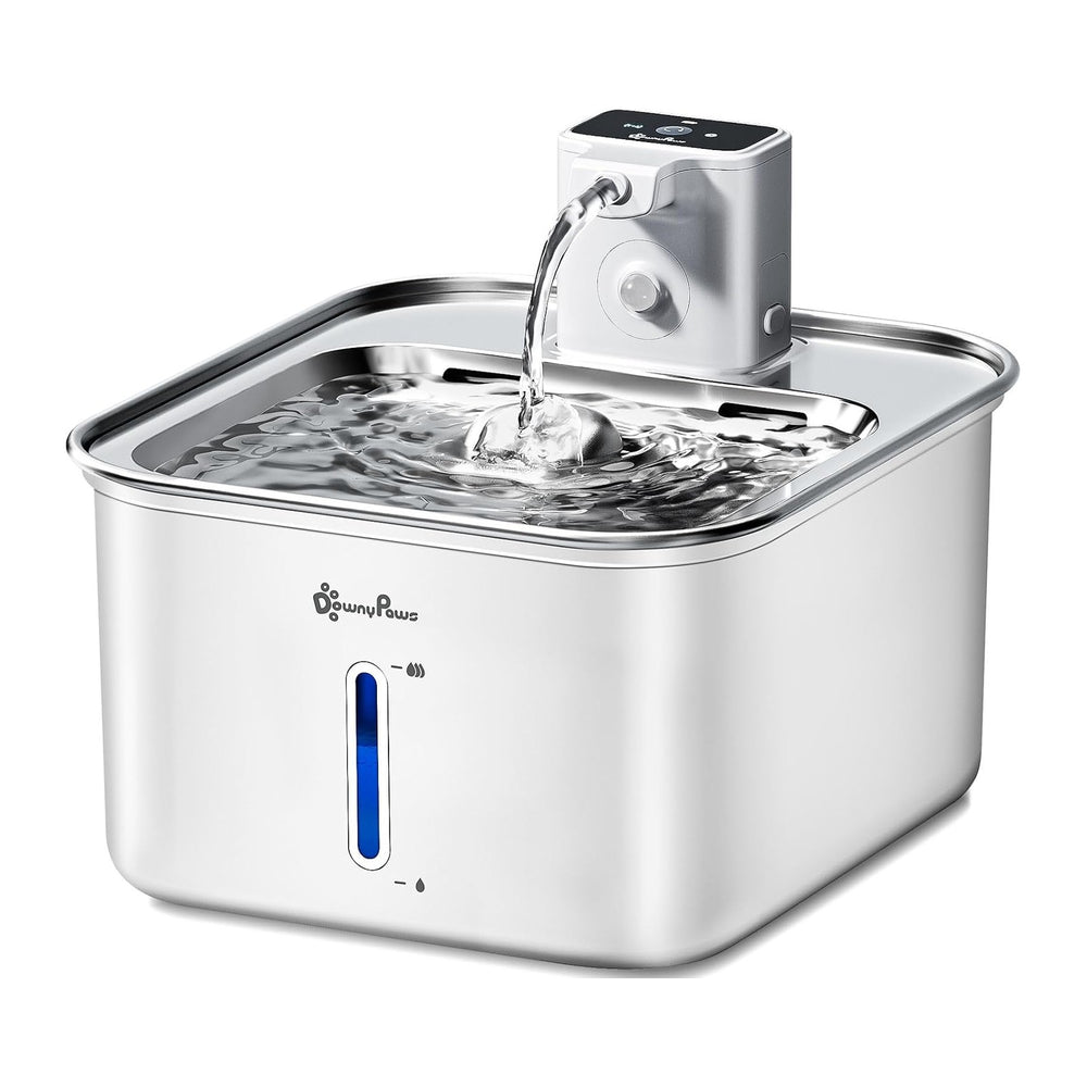 DownyPaws Cat Water Fountain Stainless Steel Wireless Automatic, White