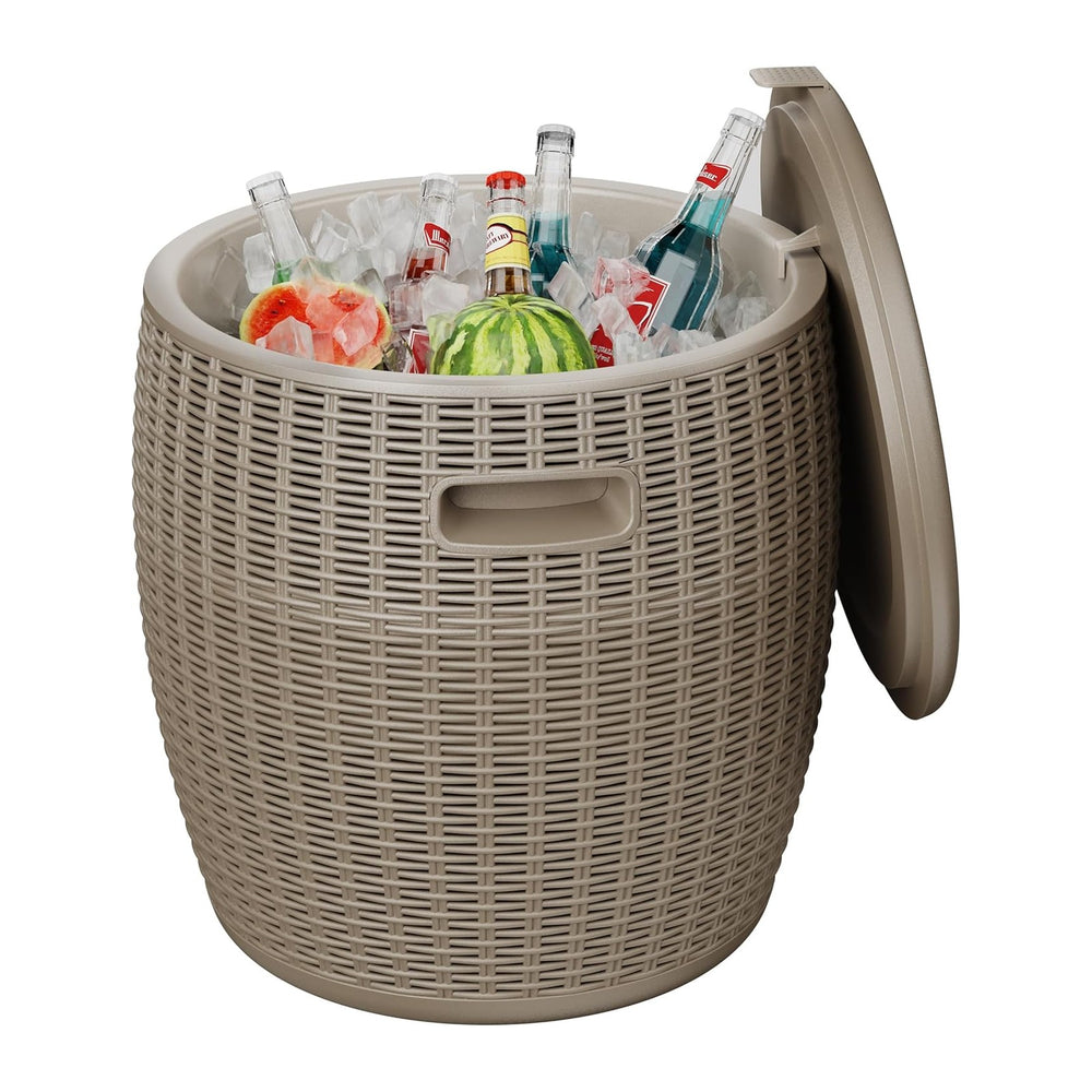 EasyUp 9.5 Gallon Outdoor Cooler Table, Wicker Round Ice Bucket for Parties, ...
