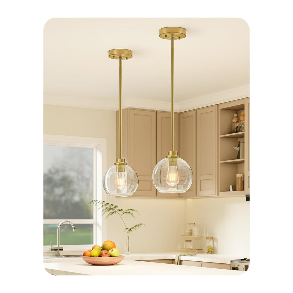 EDISHINE Pendant Light Fixtures 2 Pack with Clear Glass Globe Shade, Gold Kit...