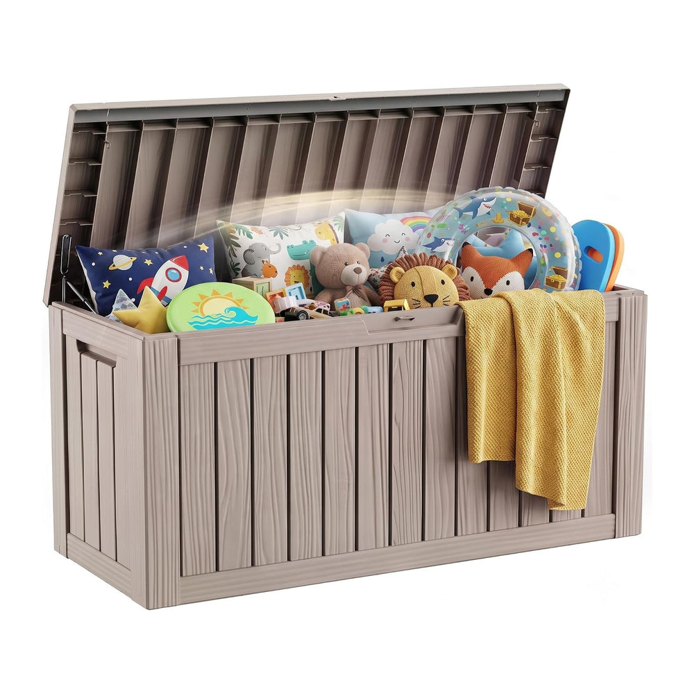 EFU Outdoor Storage Box 140 Gallon Deck Box, Waterproof Resin, Grey