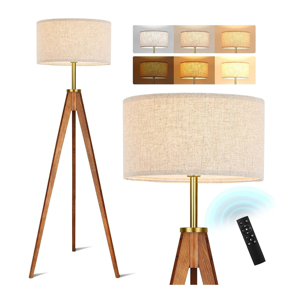 ELYONA Floor Lamp for Living Room, Solid Ash Wood Tripod Floor Lamp with Remo...