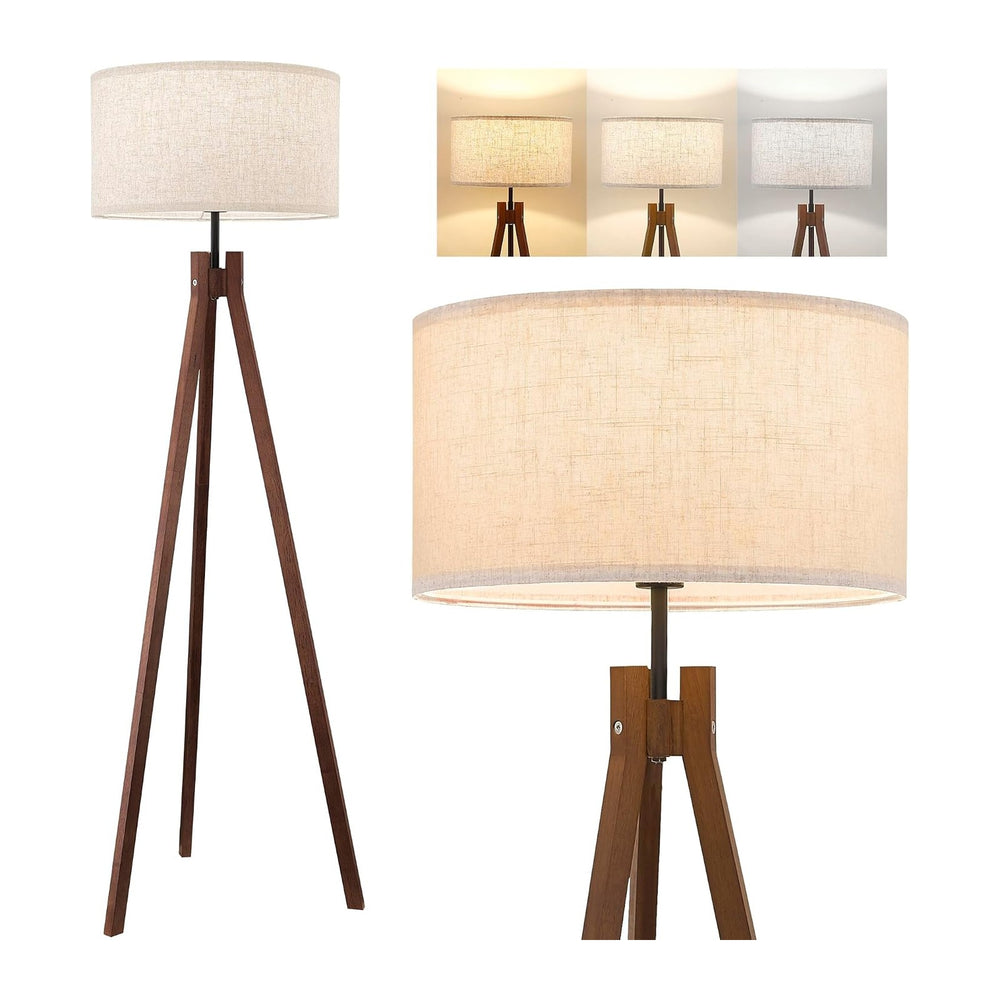 ELYONA Wood Tripod Floor Lamp, Mid Century Reading Standing Lamp with 3 Color...
