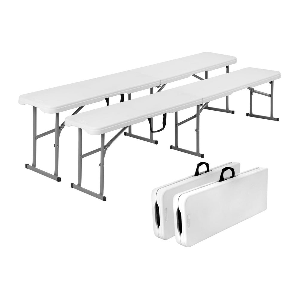 Folding Bench 6ft,Portable Plastic Bench Seat with Handle,White,2 Pack