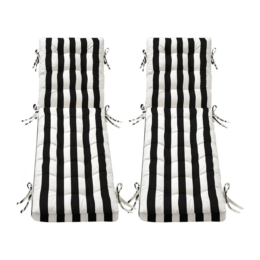 Folding Chaise Lounge Cushion Quick Dry(Black-White Stripe,72IN×21IN-2PACK)