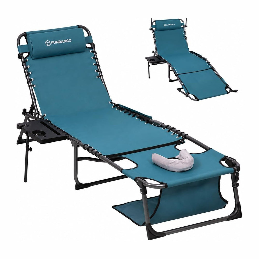 FUNDANGO 400lbs Heavy Duty Tanning Chair with Face Hole & Canopy, Cyan