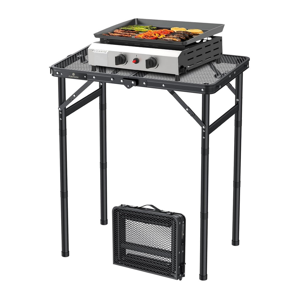 FUNYKICH Folding Grill Table for Outside, 3 Height Adjustable Portable Campin...