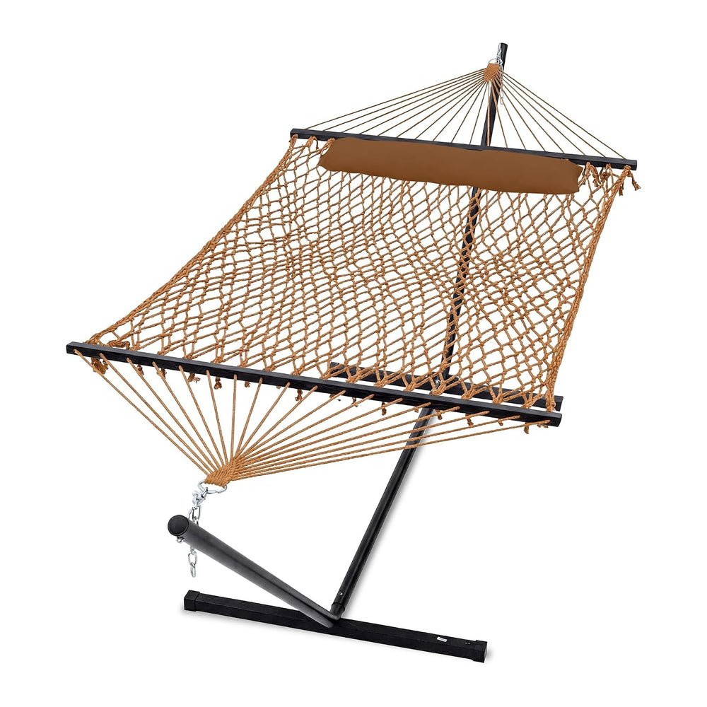 GAFETE 2 Person Rope Hammock with Stand for Outside, 12 Ft, 475 lb Capacity