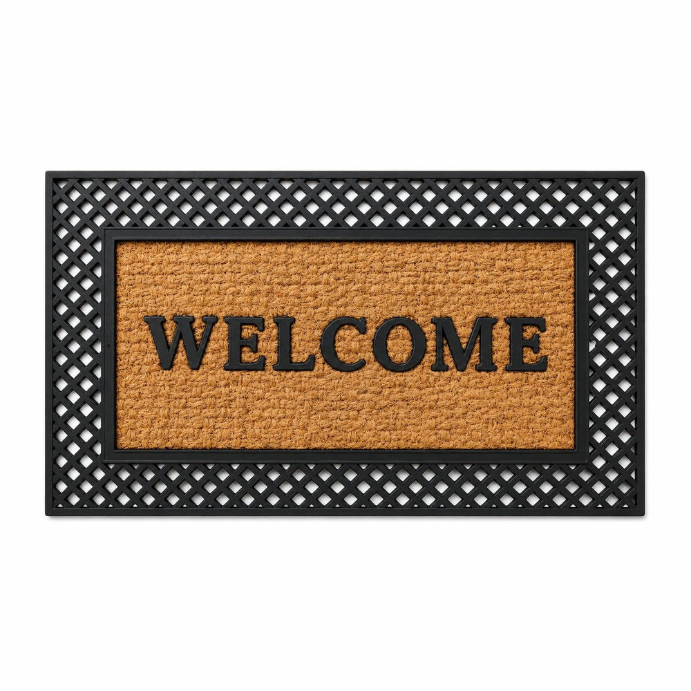 Gardenised Natural Coir and Non-Slip Rubber Doormat with Embossed Welcome Des...