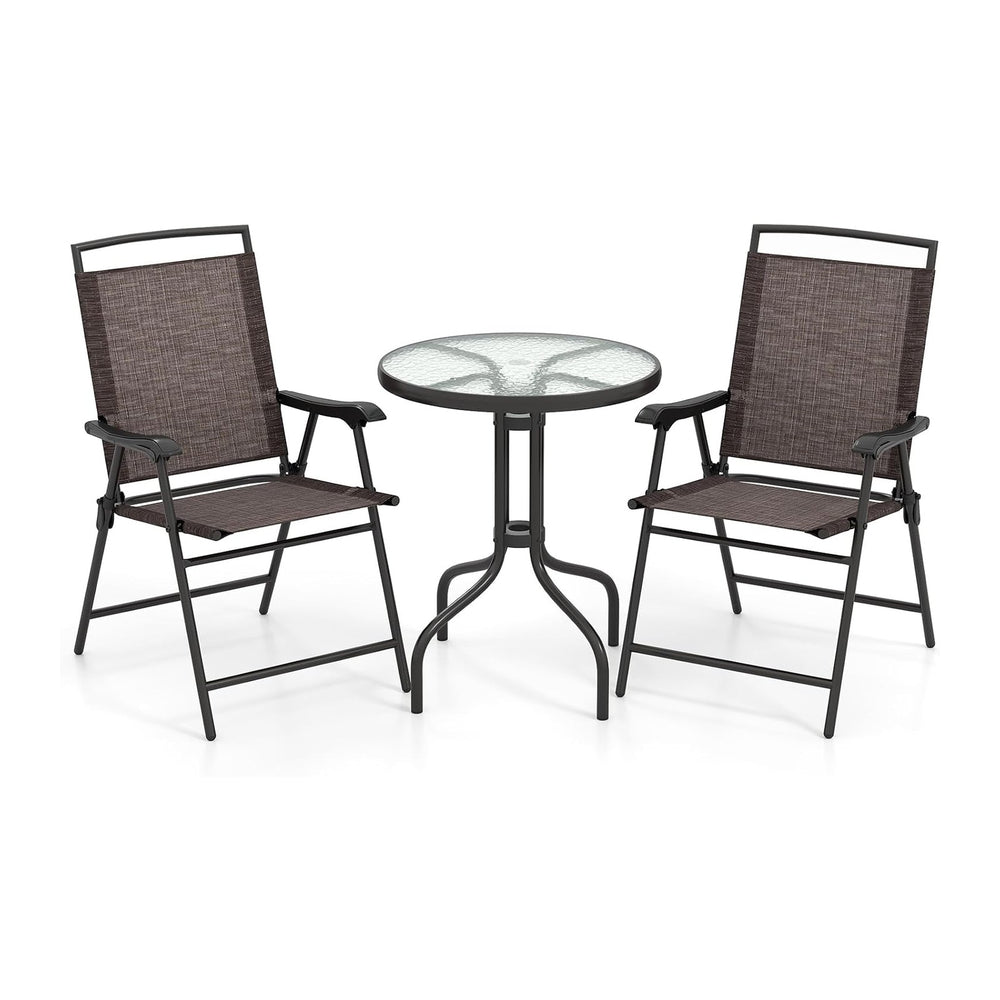 Goplus Patio Bistro Set, 3-Piece Patio Dining Furniture Set with Round Temper...