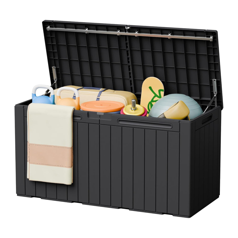 Greesum 110 Gallon Outdoor Storage Box with Lockable Lid, Dark Black