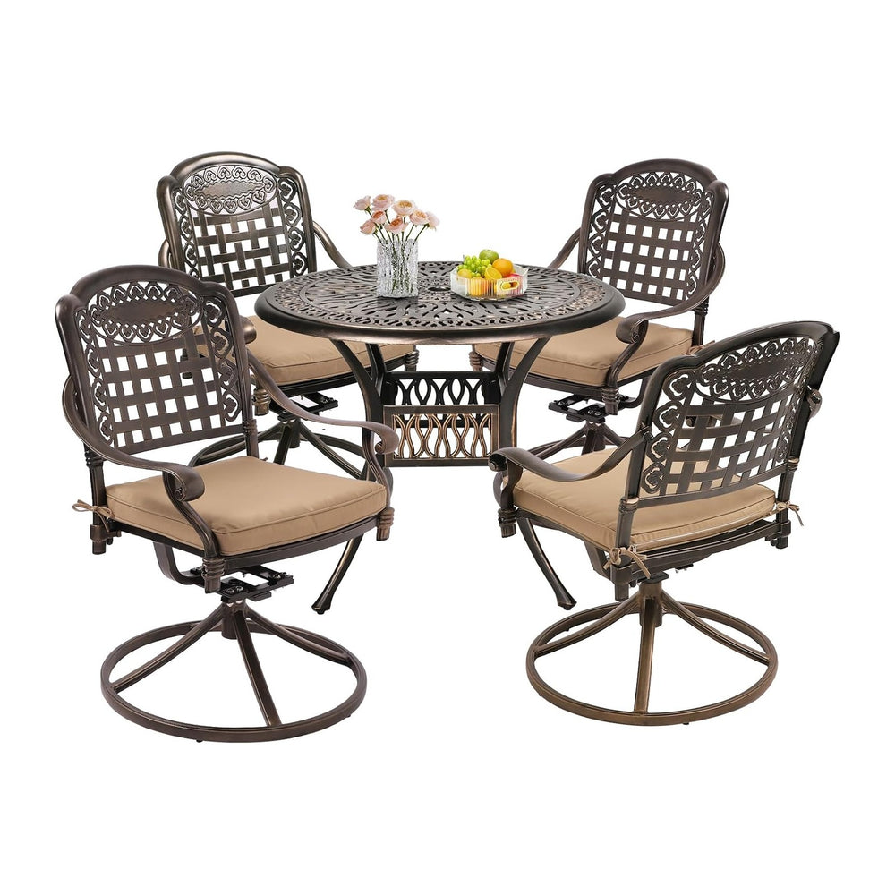 Grepatio 5 Piece Outdoor Dining Set Cast Aluminum Patio Table and Chairs Outs...