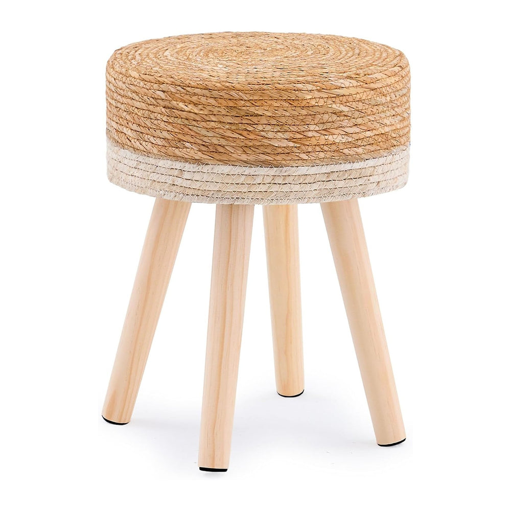 Handwoven Outdoor Ottoman, Water Hyacinth Pouf Round Patio Footstool with Woo...