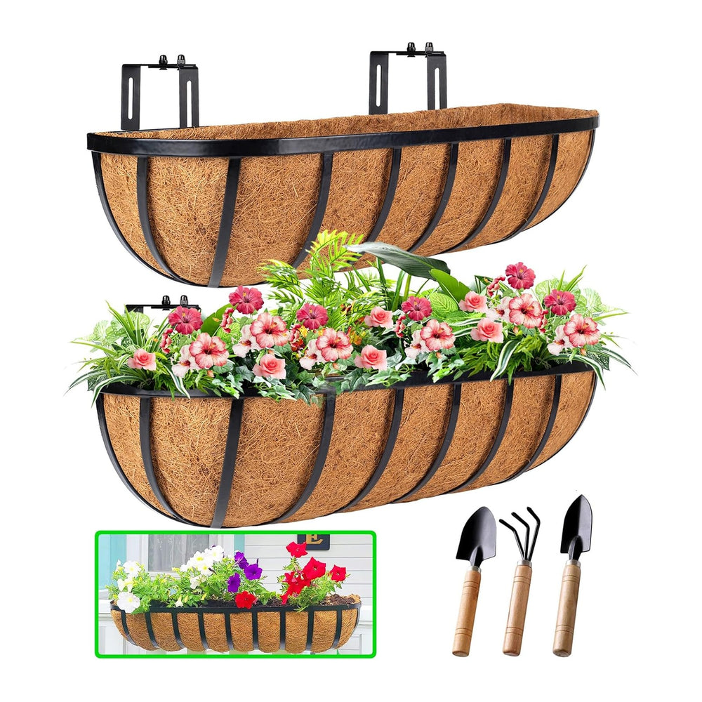 HKZ Deck Balcony Railing Planter Window Boxes - 2 Pack 24 Inch Planter Box, B...