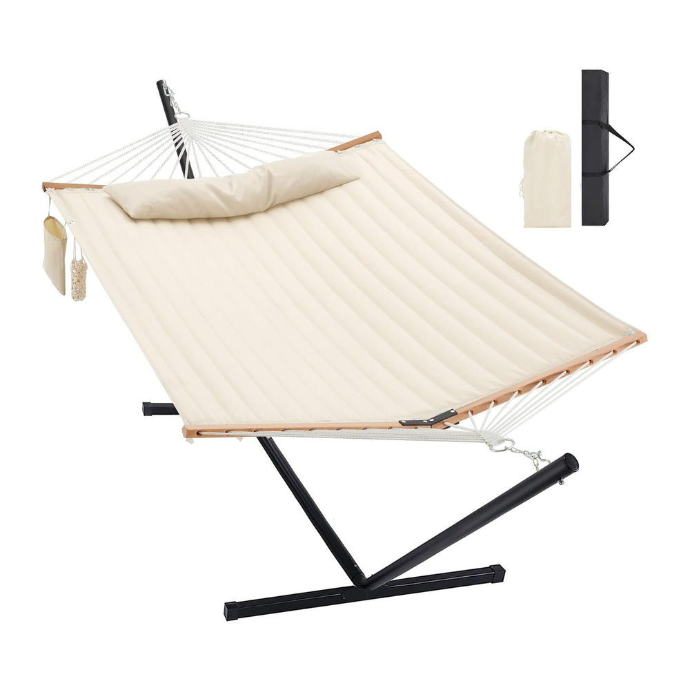 Homgava Two Person Hammock with Stand for Outside, Off White