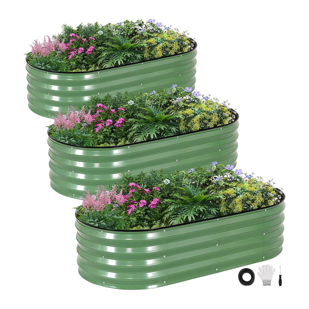 INNO STAGE 3Pcs Galvanized Raised Garden Bed Kit, Outdoor Metal Planter Box