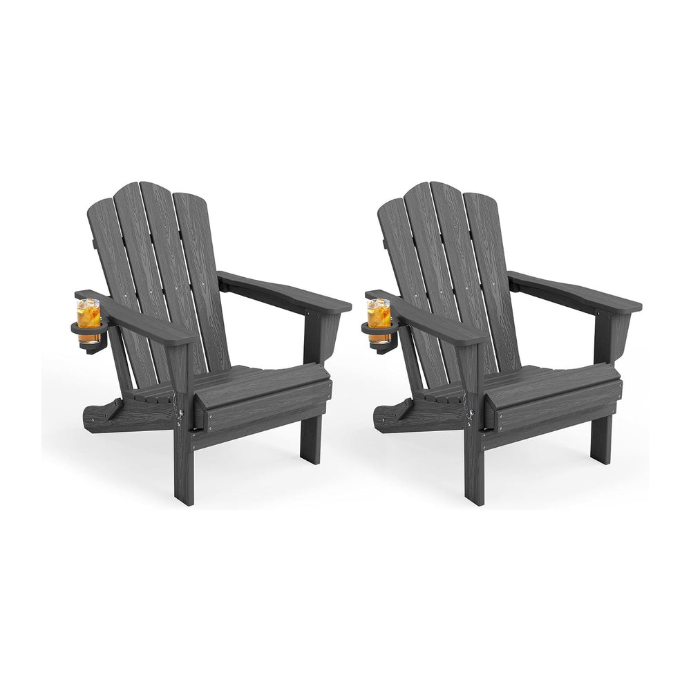 KINGYES Folding Adirondack Chair Set of 2 with Cup Holder, Grey