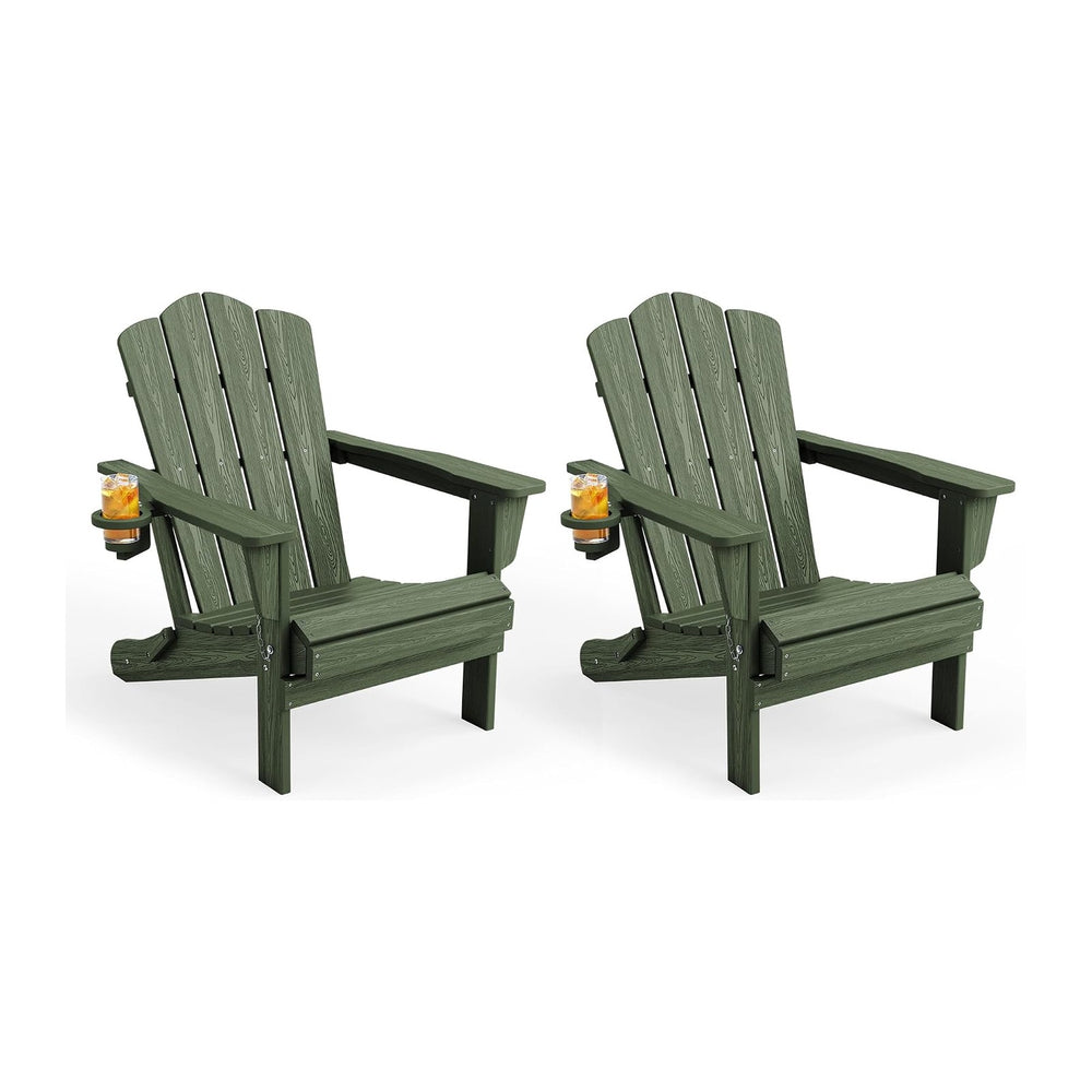 KINGYES Folding Adirondack Chair Set of 2 with Cup Holder, Avocado