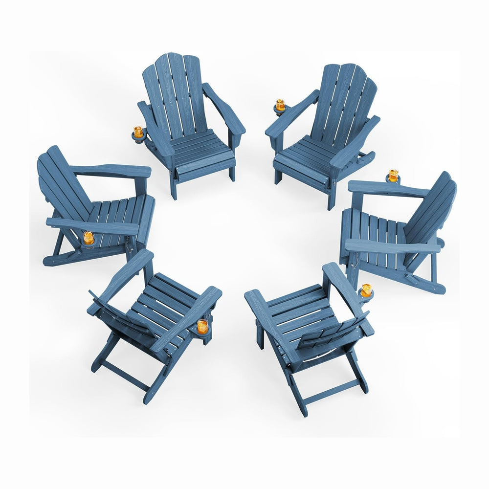 KINGYES Folding Adirondack Chair Set of 6 with Cup Holder, Navy