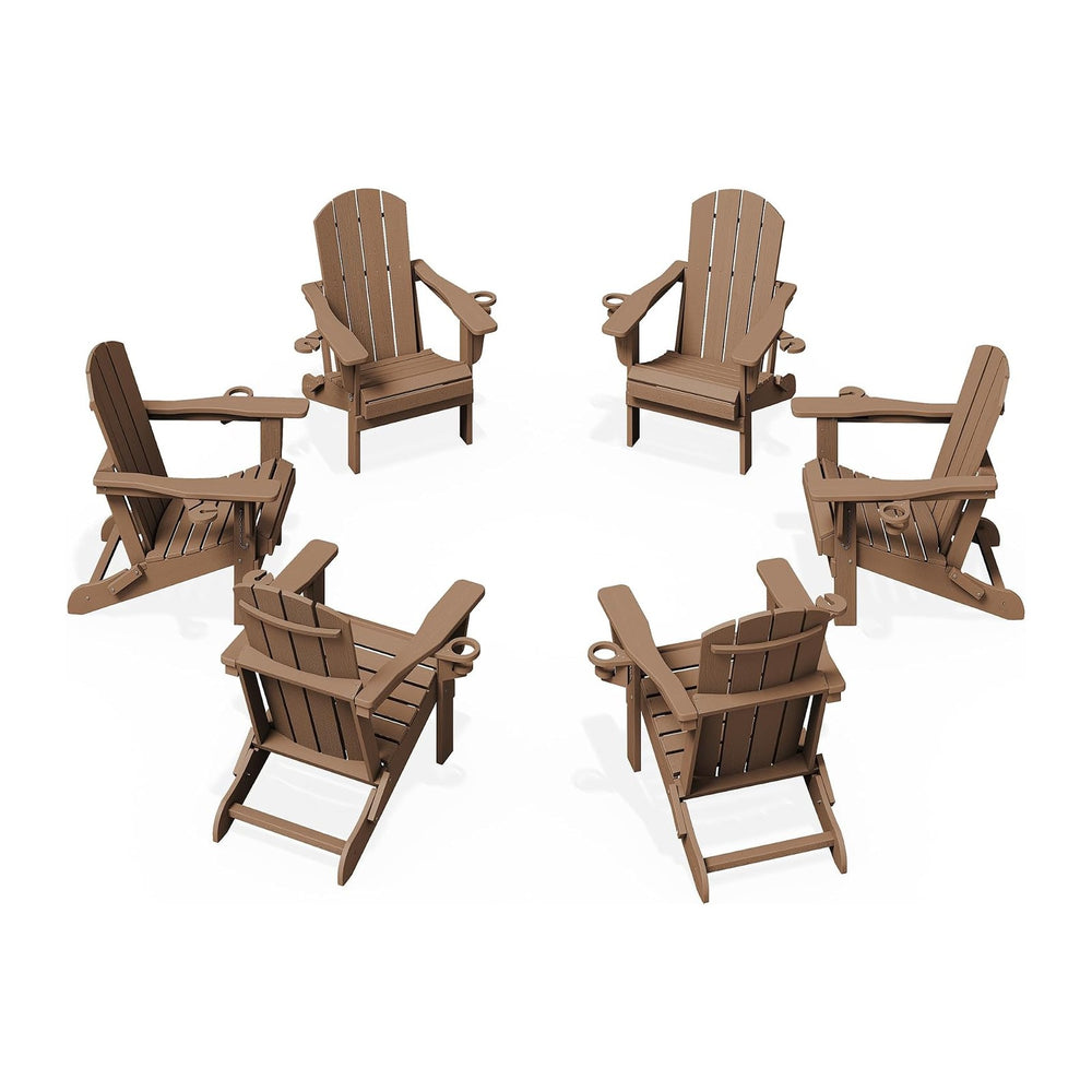 KINGYES Folding Adirondack Chair Set of 6 with 2 Cup Holders, Brown