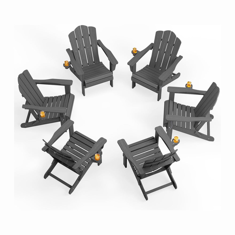 KINGYES Folding Adirondack Chair Set of 6 with Cup Holder, Grey