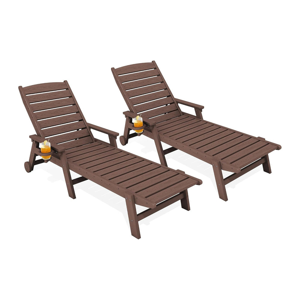 KINGYES HDPE Lounge Chair Outdoor Set of 2, All Weather Pool Lounger
