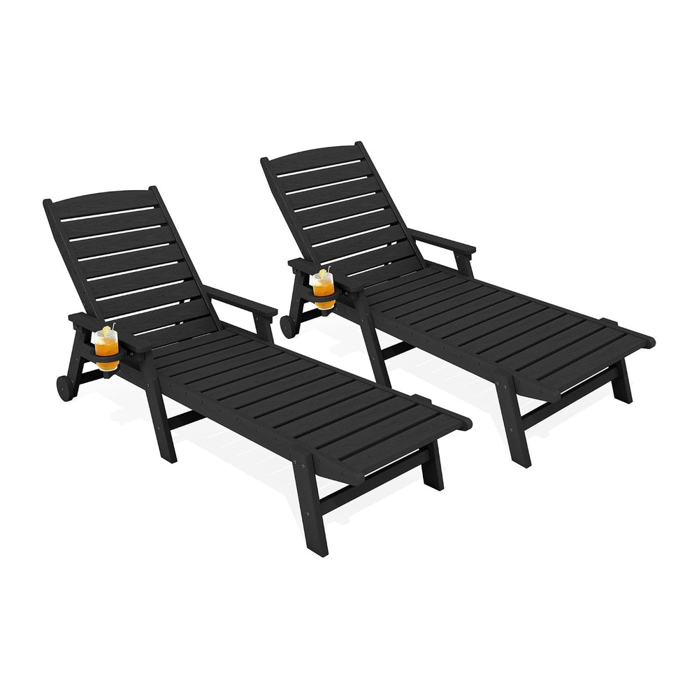 KINGYES HDPE Lounge Chair Outdoor Set of 2, All Weather Pool Lounger