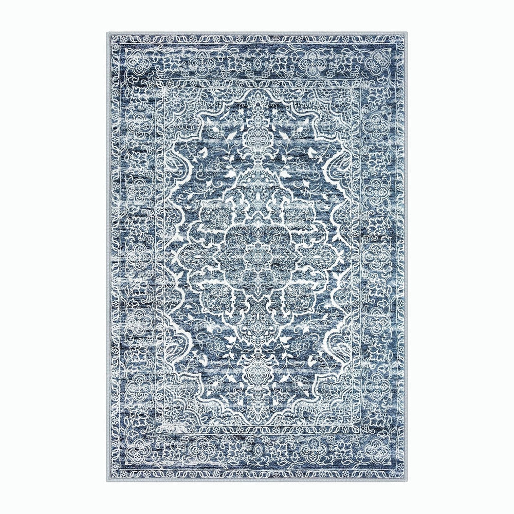 KUTA Floral Area Rug 4x6 Living Room Washable Rugs Vintage Blue White