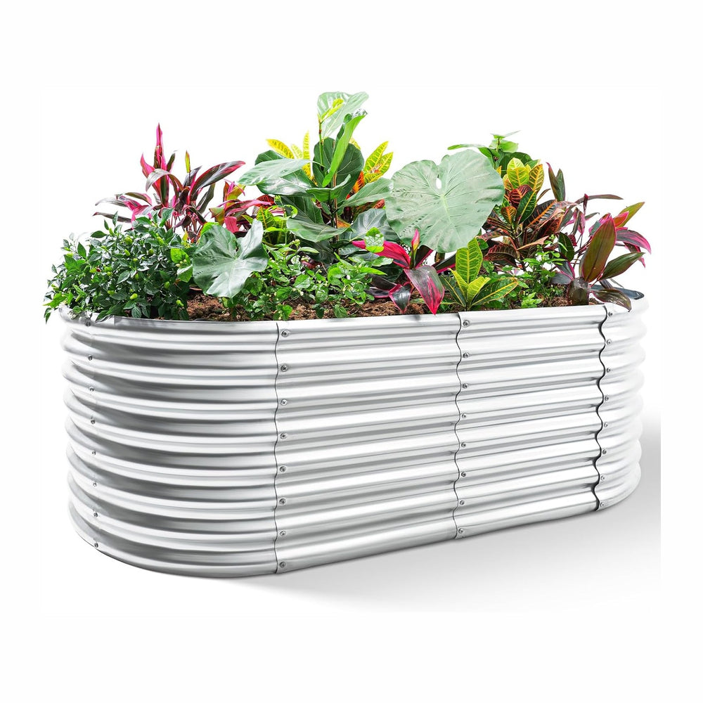 Land Guard Galvanized Raised Garden Bed, 8x4x2ft Planter Boxes Outdoor, Oval ...