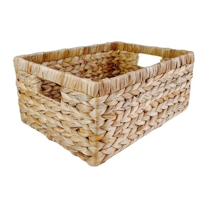 Large Handwoven Water Hyacinth Storage Wicker Basket with 2 Handles - Brown