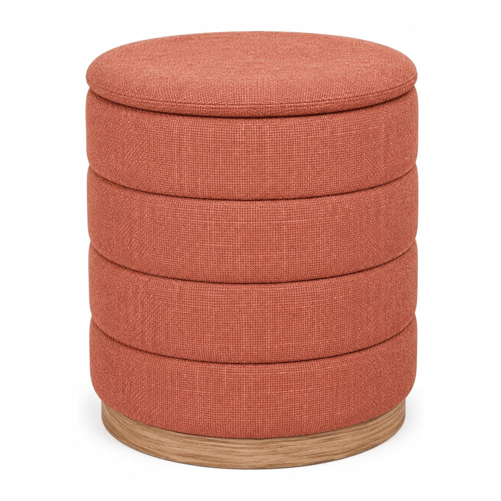 Linen Storage Ottoman Round Footrest with Hidden Storage, Coral Orange 16&quo...