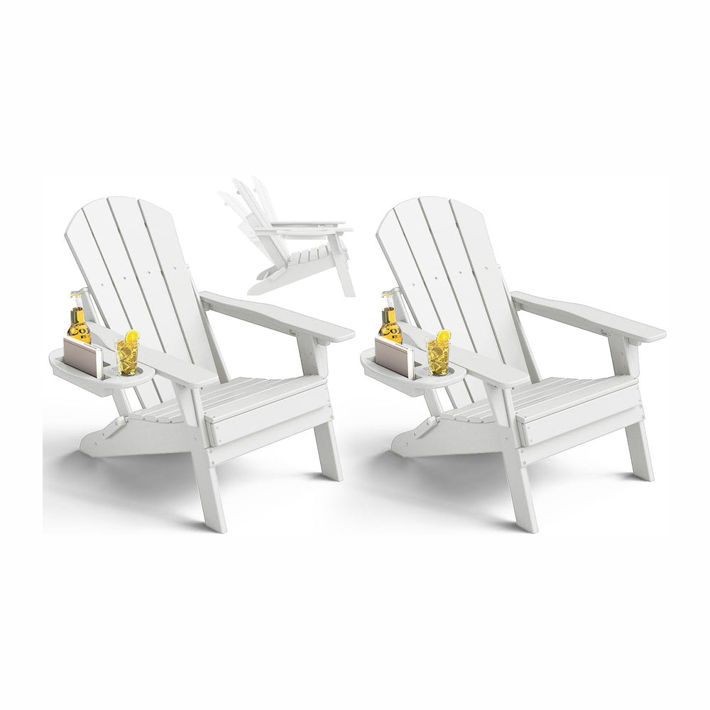 NAVINE Adjustable Adirondack Chairs Set of 2 with Cup Holders, White