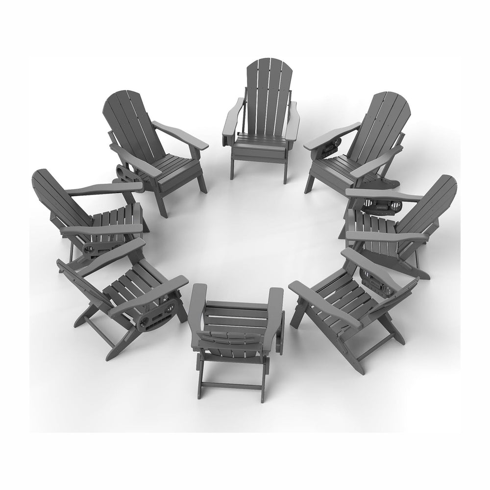 NAVINE Adjustable Adirondack Chairs Set of 8 with Cup Holders, Grey