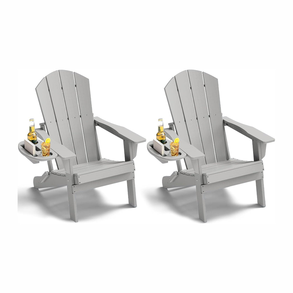 NAVINE Folding Adirondack Chairs Set of 2 with 4-in-1 Cup Holder,White Grey