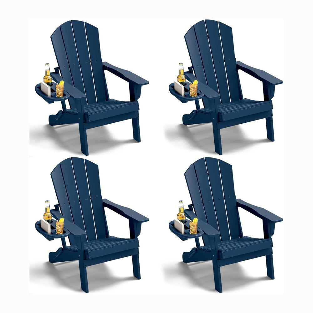 NAVINE Folding Adirondack Chairs Set of 4 with 4-in-1 Cup Holder, Navy Blue