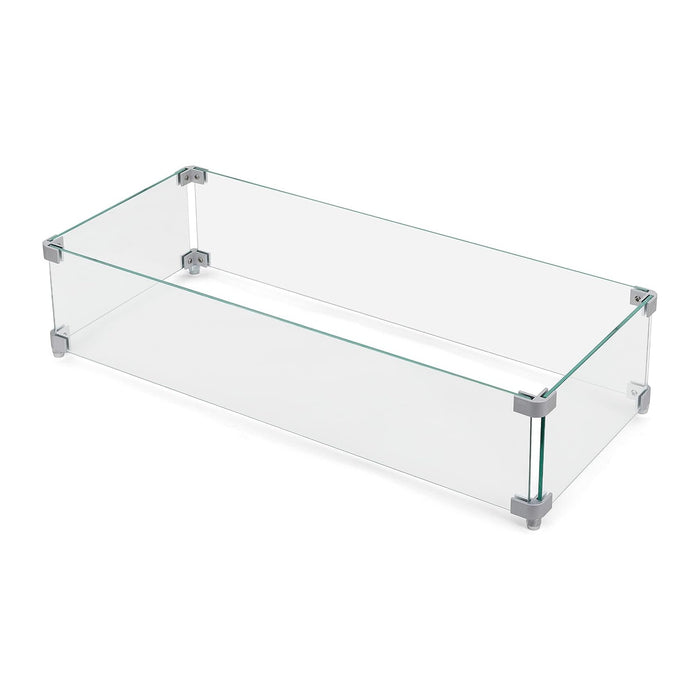 NUU GARDEN 27.6'' x 11.7'' x 6.5" Rectangular Fire Pit Wind Guard, Transparent Tempered Glass, Polished Aluminum Brackets, 3M Anti-Slip Pads, Fit for Best Choice 52-inch Fire Table WG01