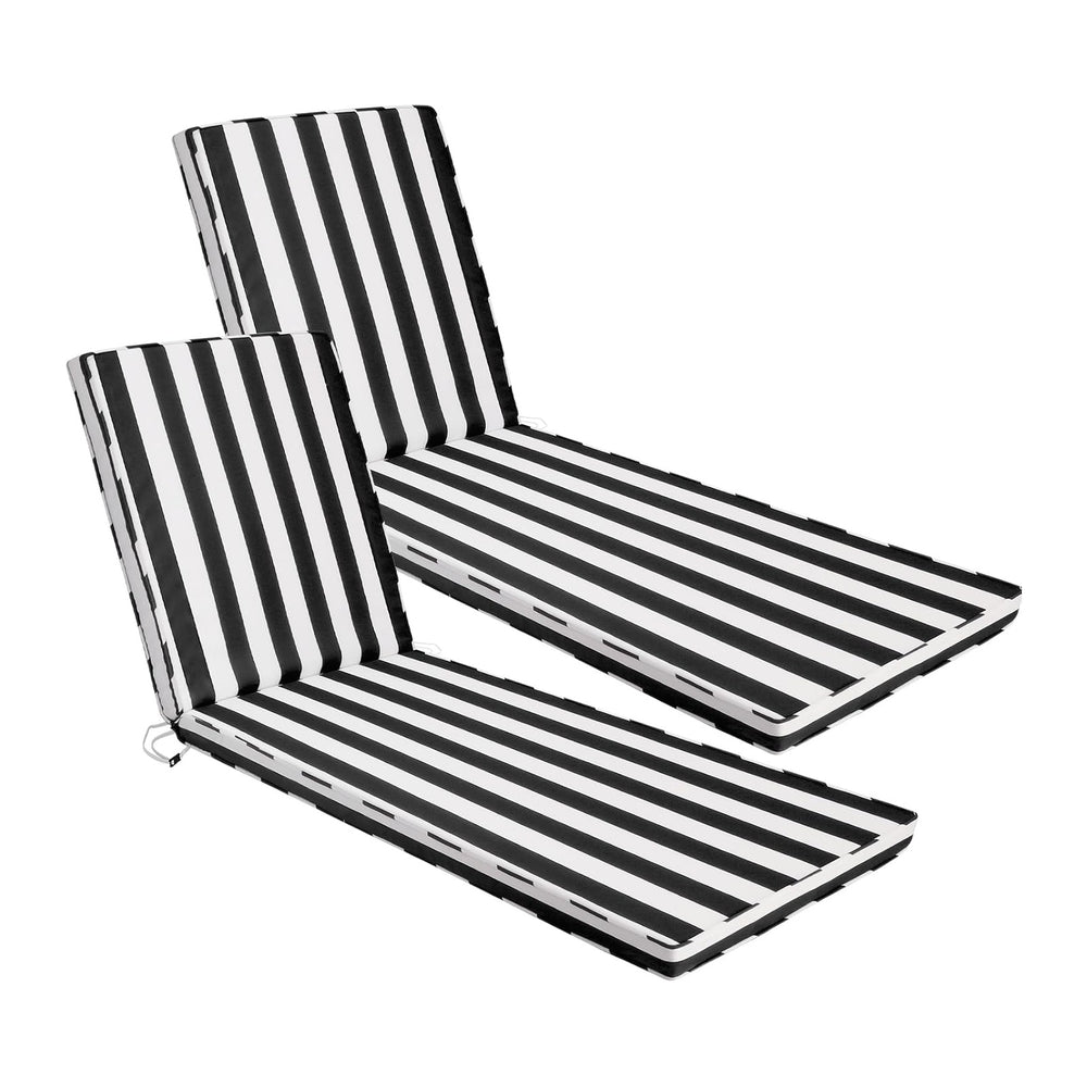 Outdoor Chaise Lounge Cushions Set of 2, 71x22x3 in, Black Stripes