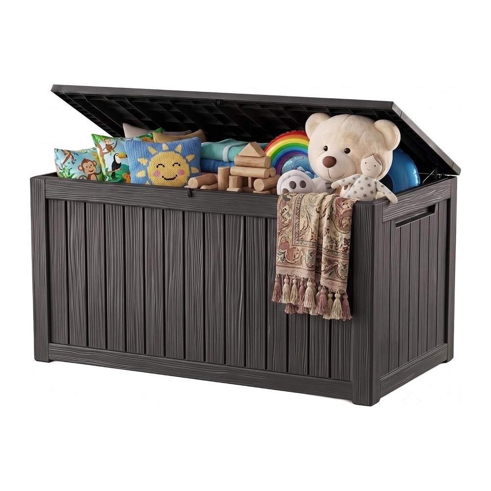Outdoor Storage Box, 360 Gallon Waterproof Resin Deck Box with Support Rod