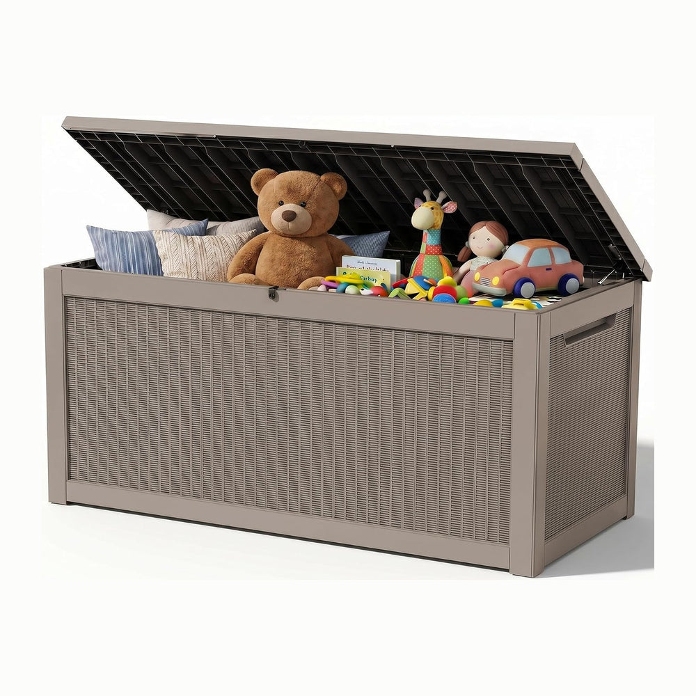 Outdoor Storage Box, 380 Gallon Waterproof Resin Deck Box with Support Rod